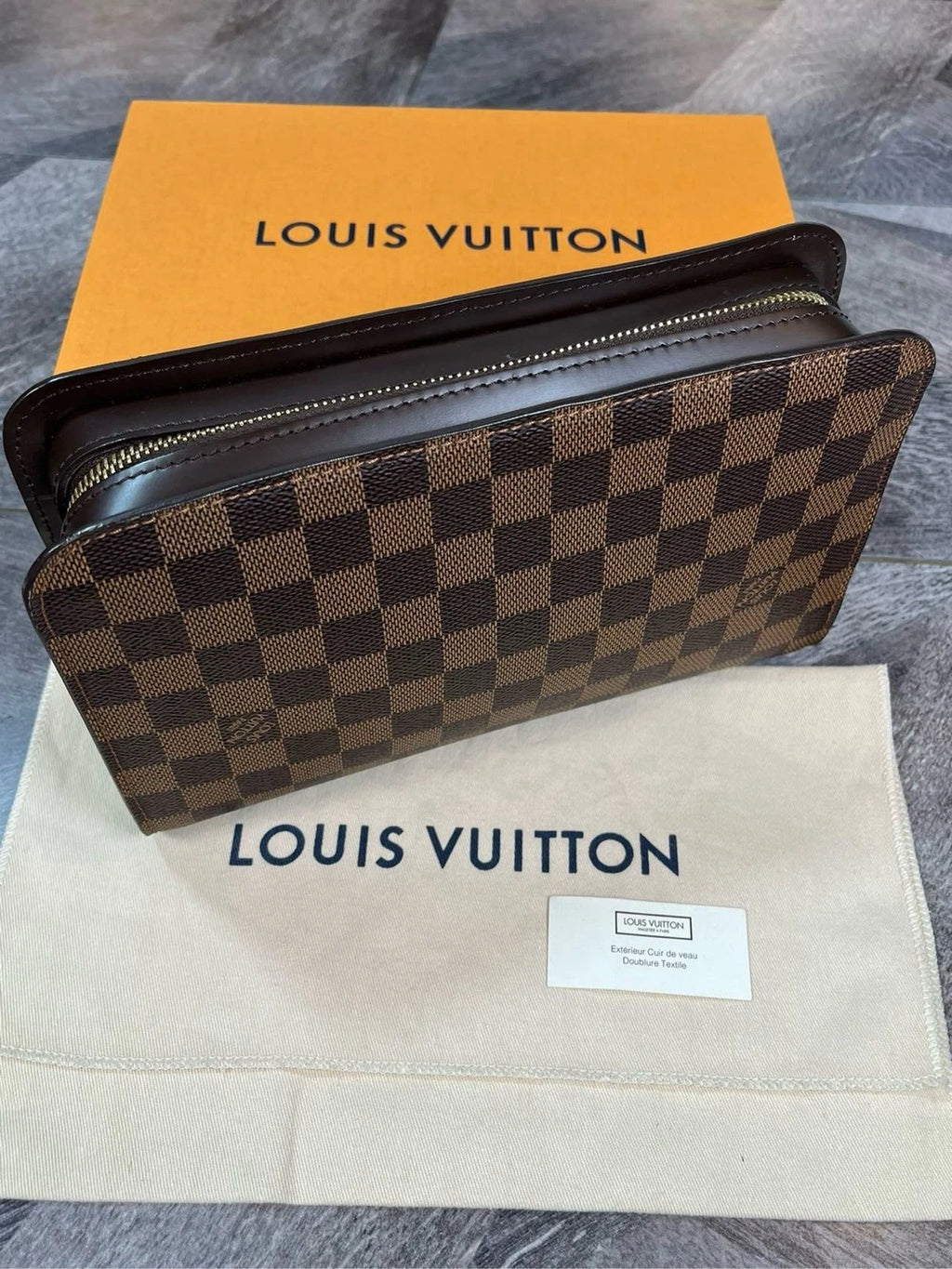 Louis Vuitton Brown Canvas Damier Clutch Handbag For Women