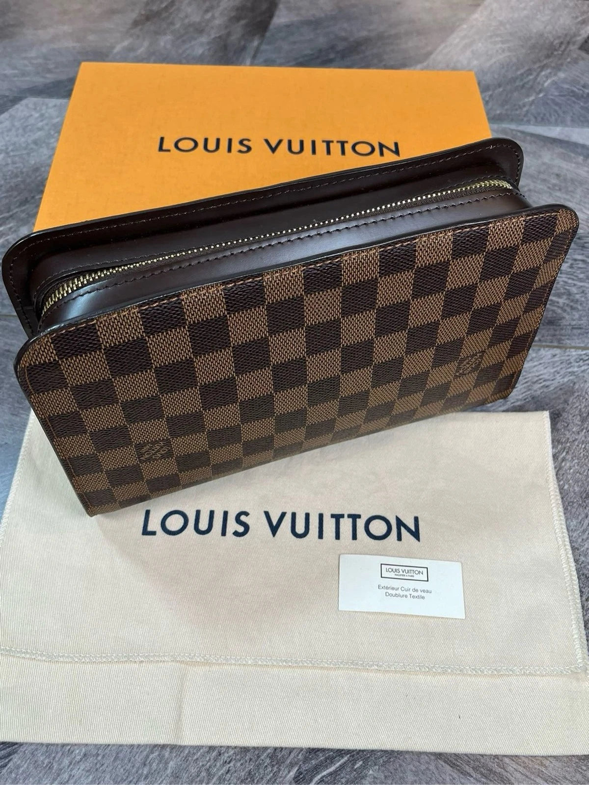 Louis Vuitton Brown Canvas Damier Clutch Handbag For Women