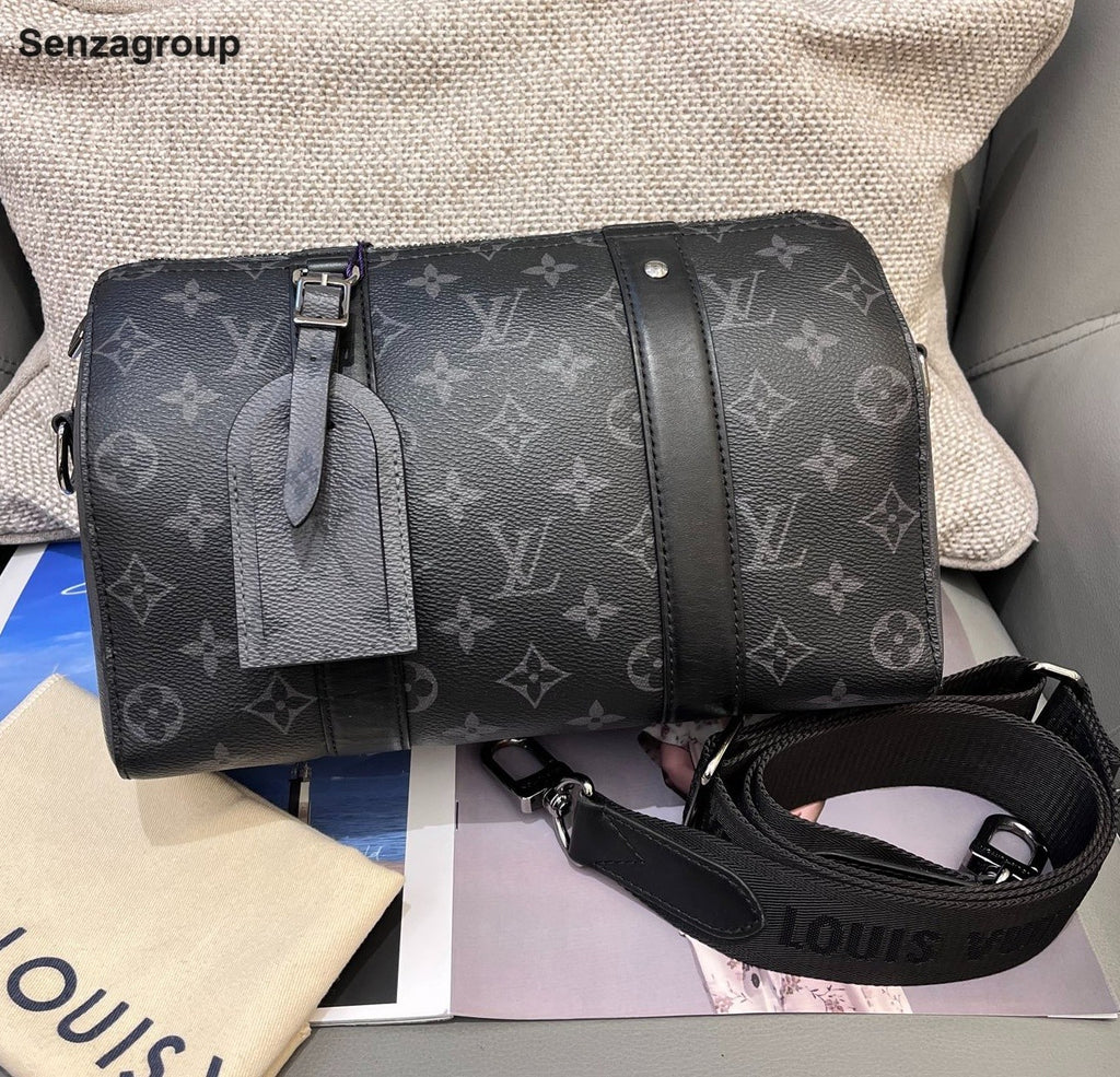 Louis Vuitton Keepall27 Monogram Shoulder Crossbody Black Silver Unisex Adults