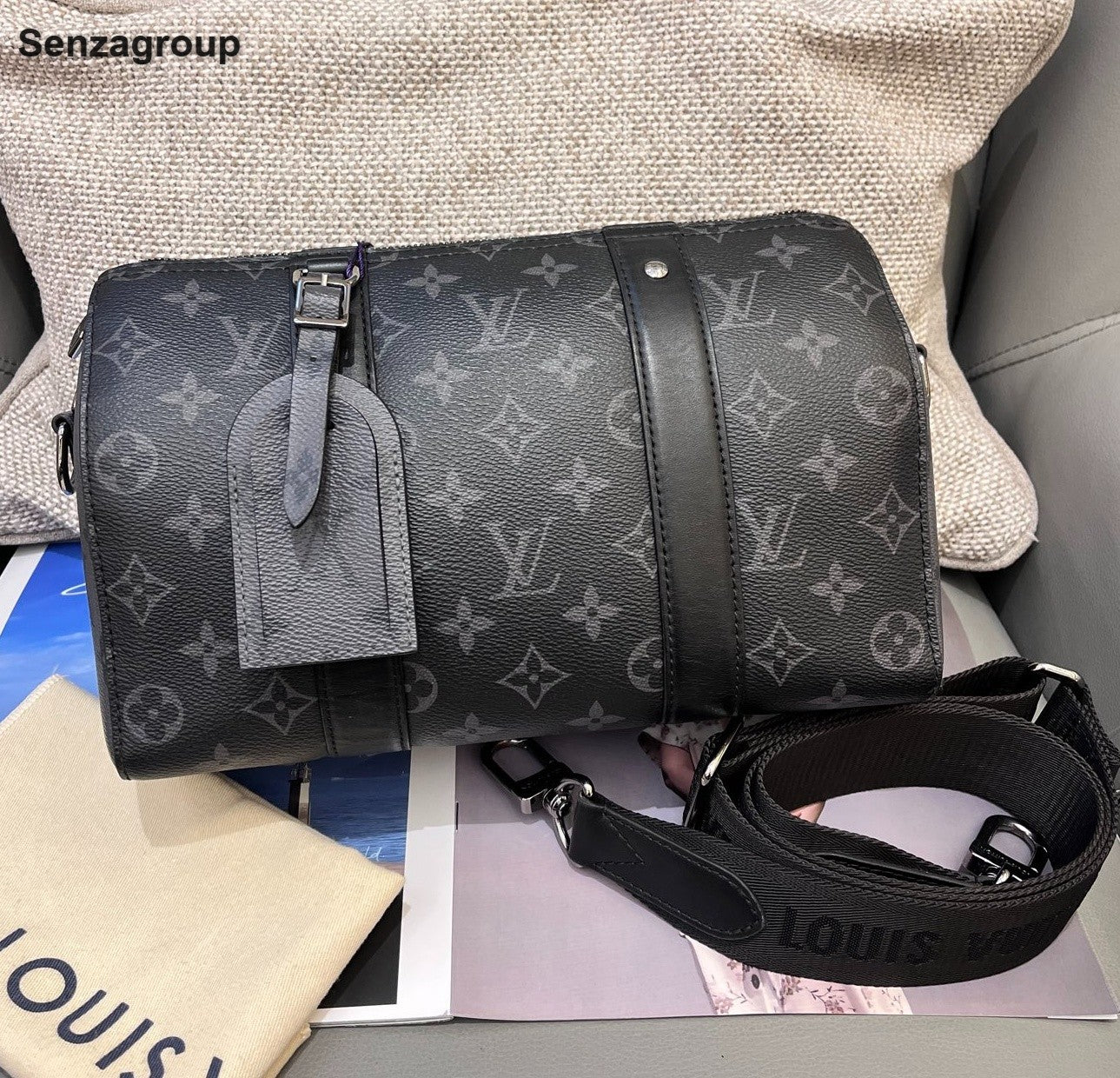 Louis Vuitton Keepall27 Monogram Shoulder Crossbody Black Silver Unisex Adults