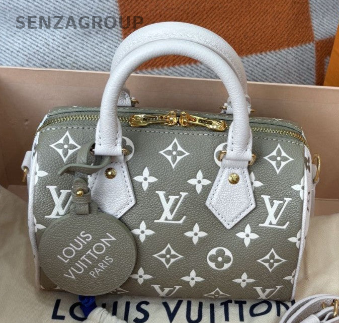 Louis Vuitton Speedy20 Monogram Calfskin Top Handle Crossbody Green Gold Women