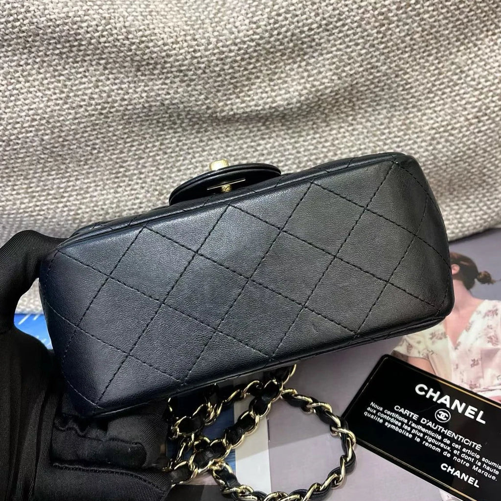 Chanel Classic Flap Chain Shoulder Crossbody Black Gold Diamond Women Fashion