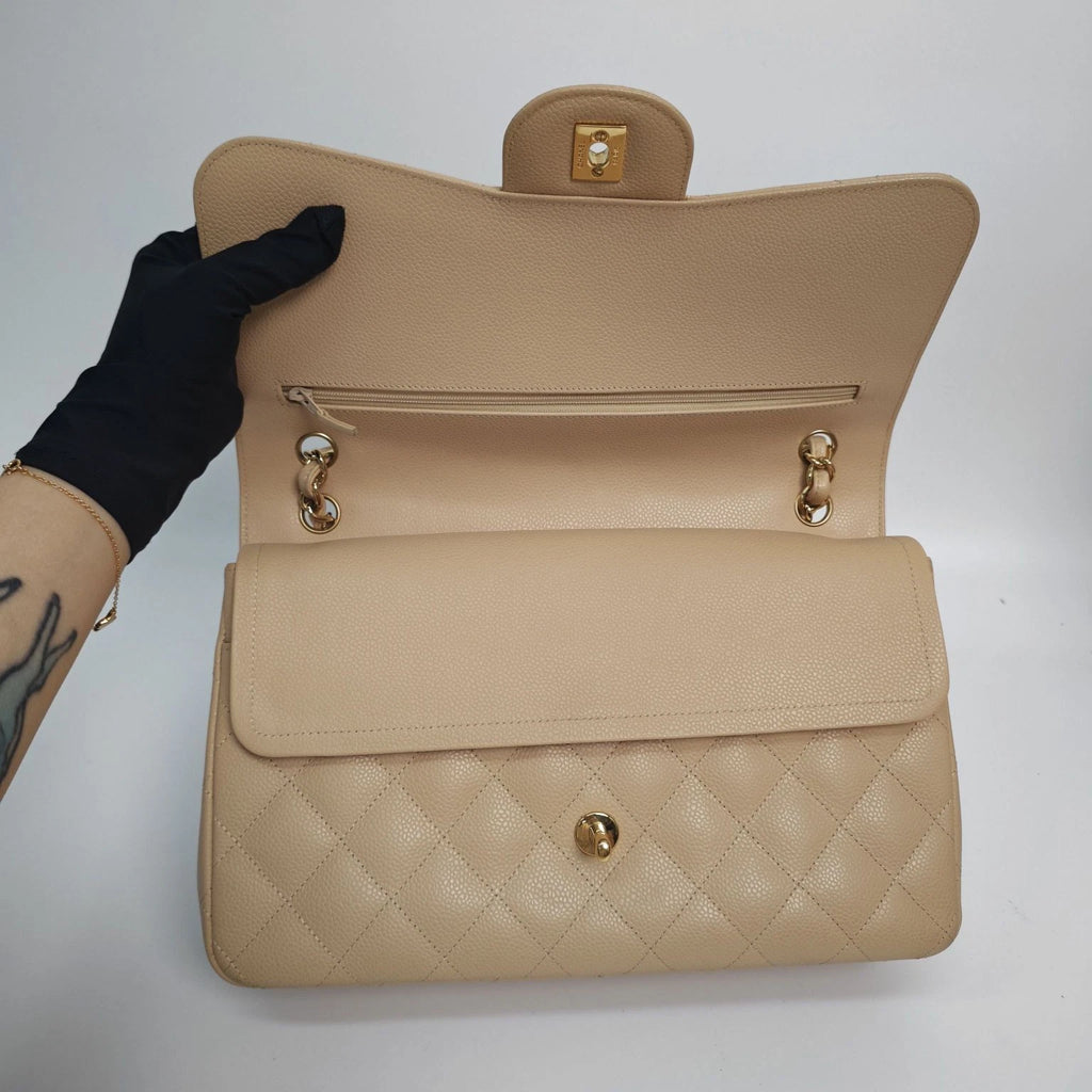 CHANEL Beige Leather CF Jumbo Shoulder Bag For Women