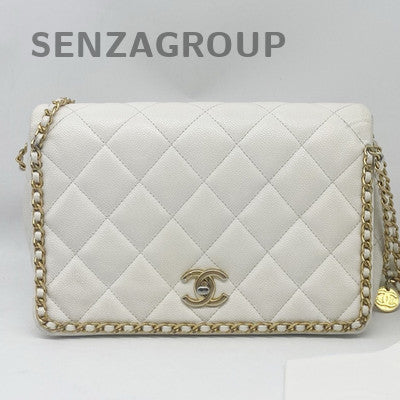 Chanel 22K White Gold Coin Chain Quilted Shoulder Crossbody Bag