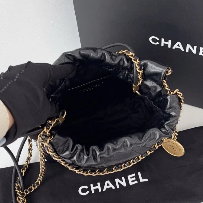 Excellent Chanel 22Bag Mini Gold Chain Black Handbag Shoulder Bag Crossbody