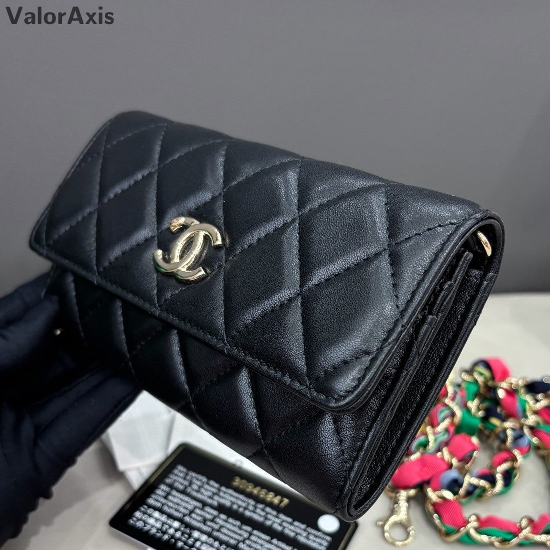 Chanel Diamond Lambskin Chain Crossbody Black Gold Women Classic