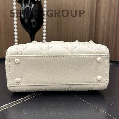 Dior Lady Dior Cannage Quilted Chain Shoulder Bag White Classic Women