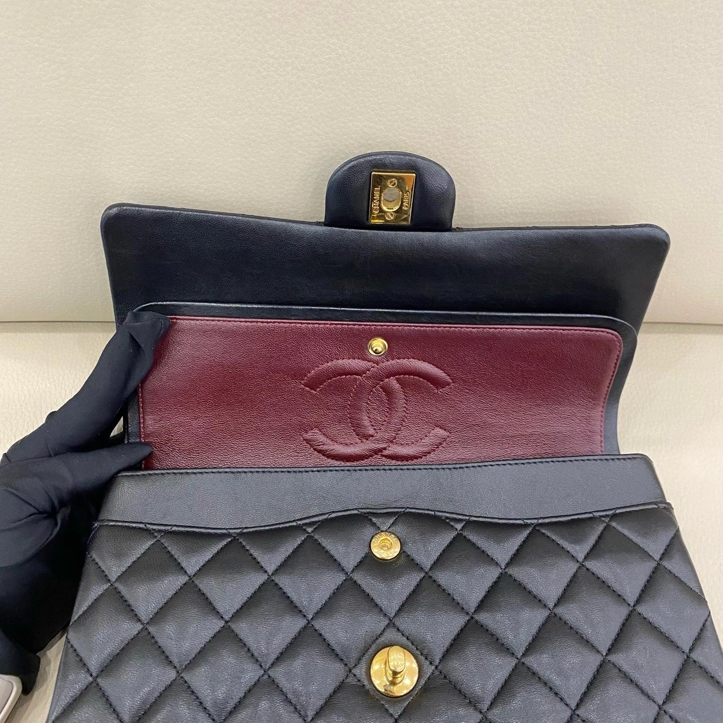 CHANEL Classic Flap Medium Black Lambskin Shoulder Bag Women