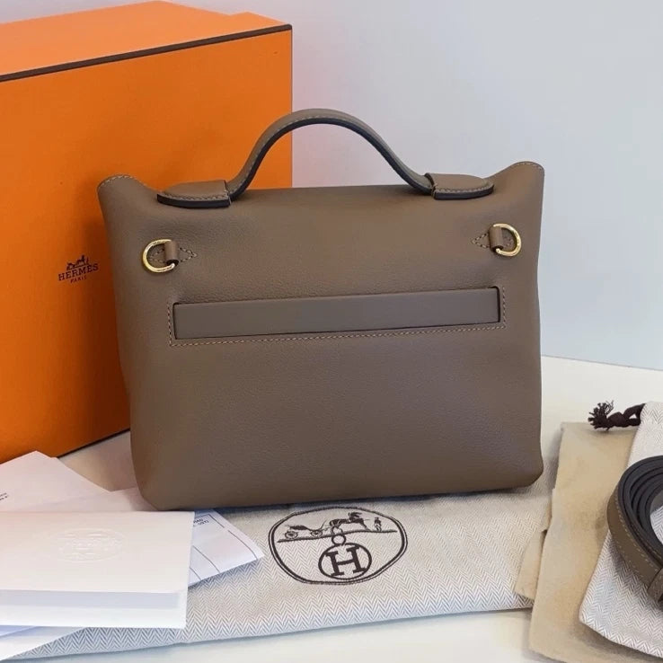 Hermes 2424 Mini Top Handle Crossbody Gray Gold Used Women Classic Fashion