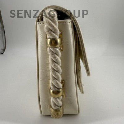 Chanel Quilted Calfskin Chain Shoulder Crossbody Bag Women's White Gold