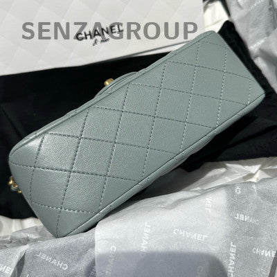 Chanel Classic Flap Mini Bag Grey Green Gold Hardware Crossbody Shoulder
