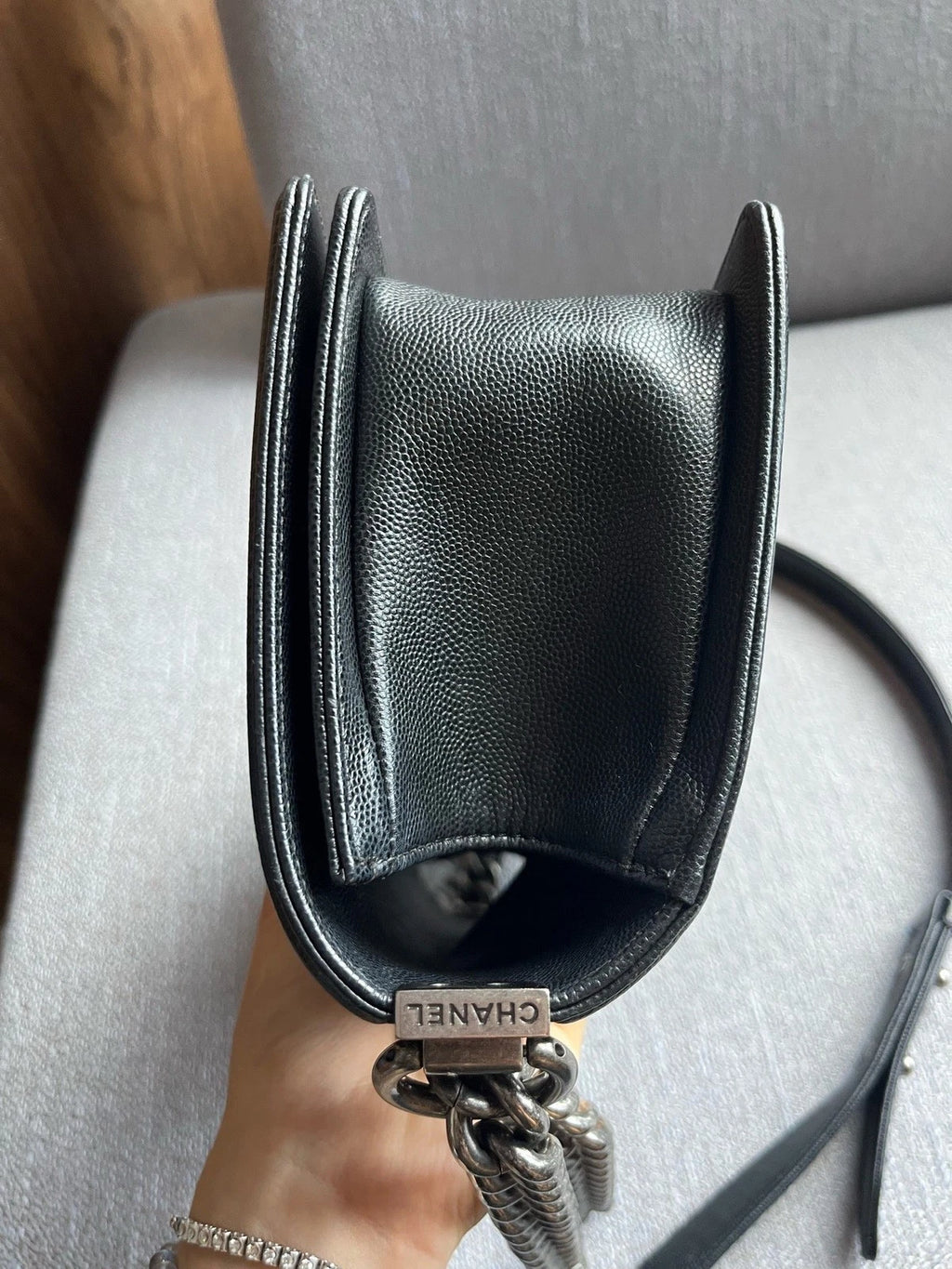 Chanel Le Boy Medium Crossbody Shoulder Bag Black Caviar Leather