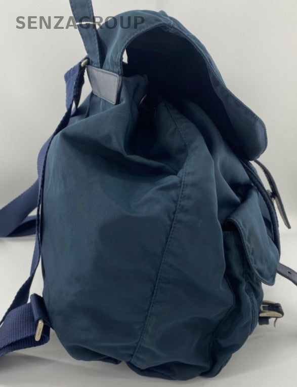 Prada Nylon Parachute Backpack Blue Silver Unisex Adults Classic