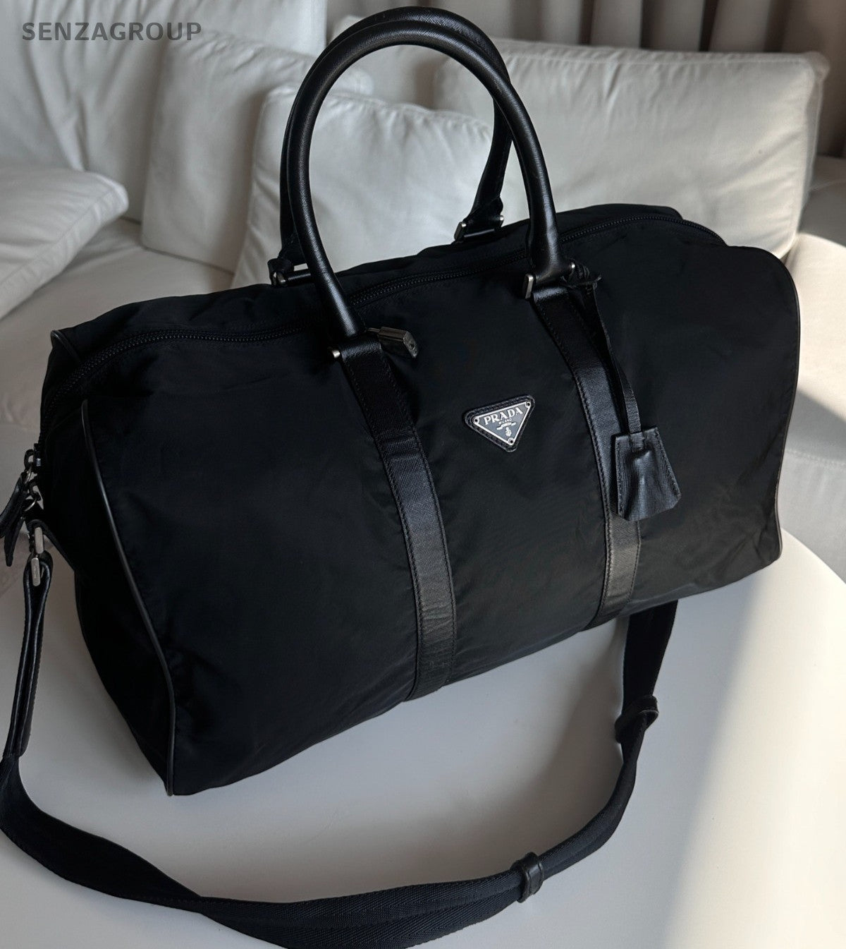 Prada Travel Bag Top Handle Shoulder Crossbody Bag Black Unisex Adults