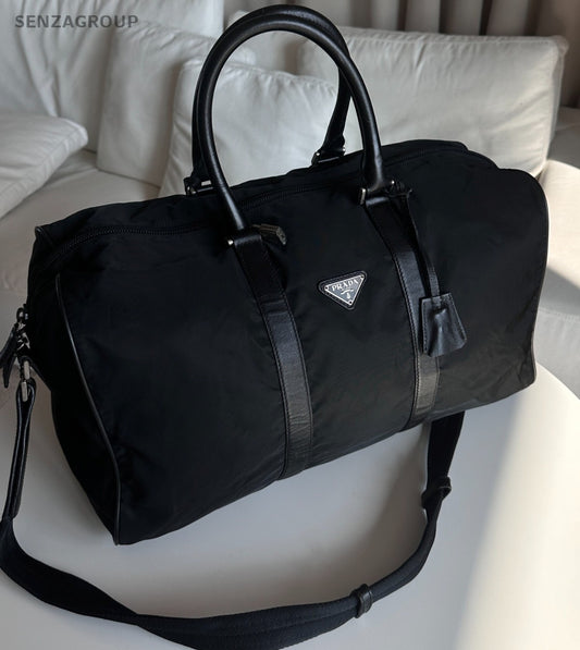 Prada Travel Bag Top Handle Shoulder Crossbody Bag Black Unisex Adults