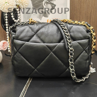 Chanel 19 Small Black Gold Quilted Chain Shoulder Bag Classic Women