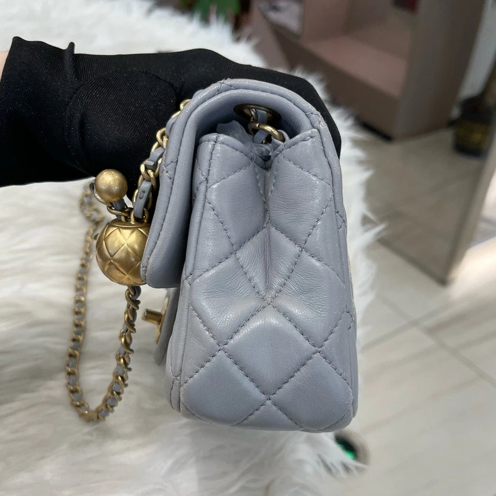 Chanel Mini Gold Ball Chain Shoulder Crossbody Bag Grey Gold Classic