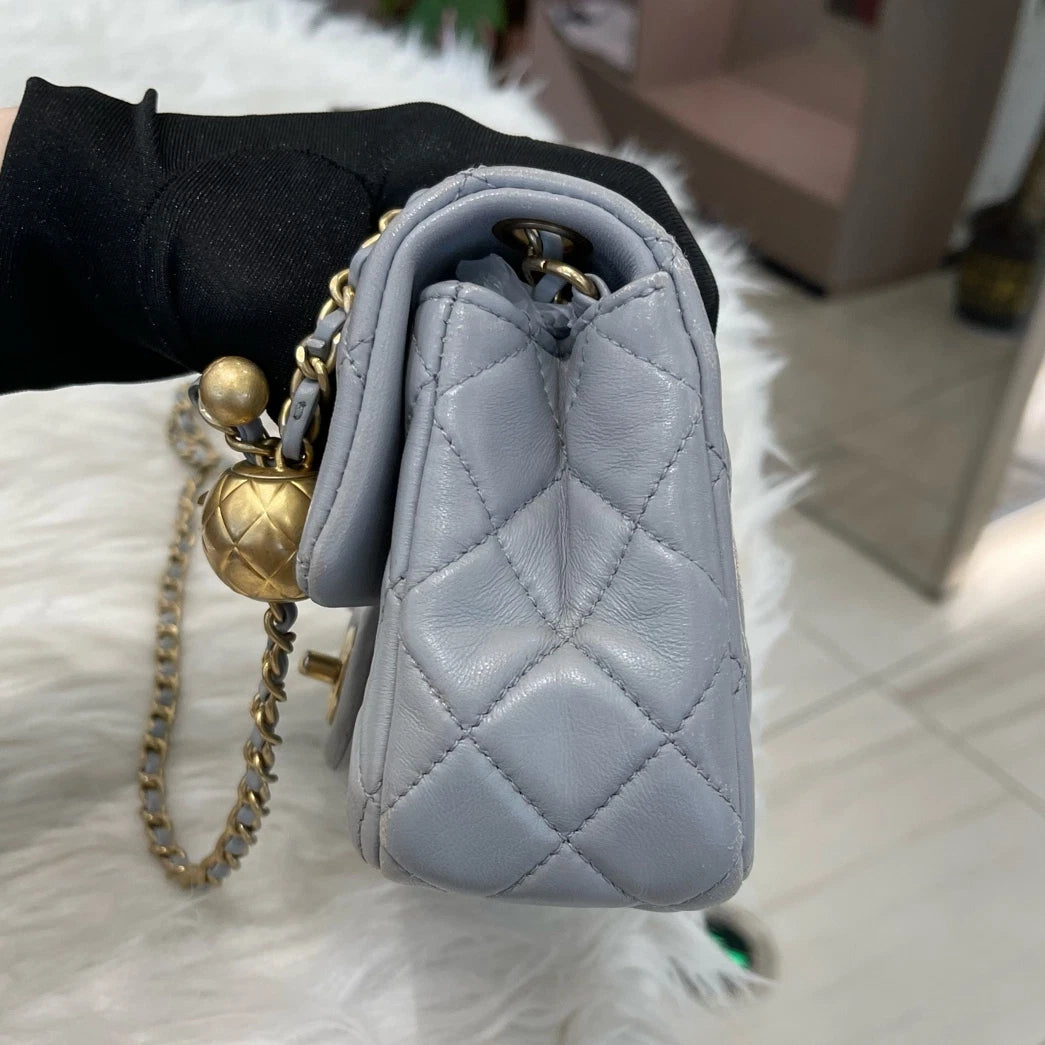 Chanel Mini Gold Ball Chain Shoulder Crossbody Bag Grey Gold Classic