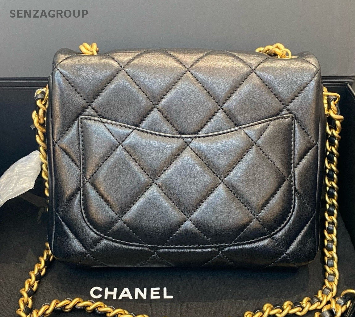 Chanel Diamond Chain Top Handle Shoulder Crossbody Black Gold Women Classic