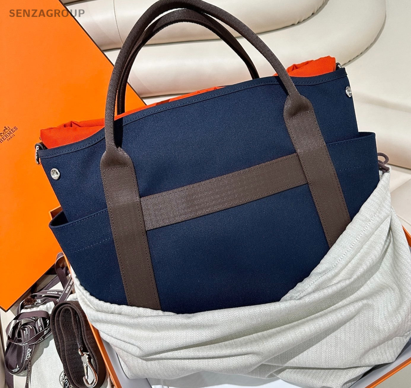 Hermès Canvas Groom Bag Top Handle Shoulder Bag Blue New