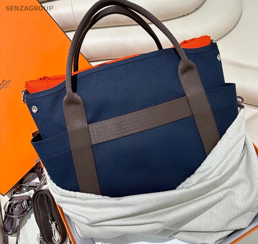 Hermès Canvas Groom Bag Top Handle Shoulder Bag Blue New