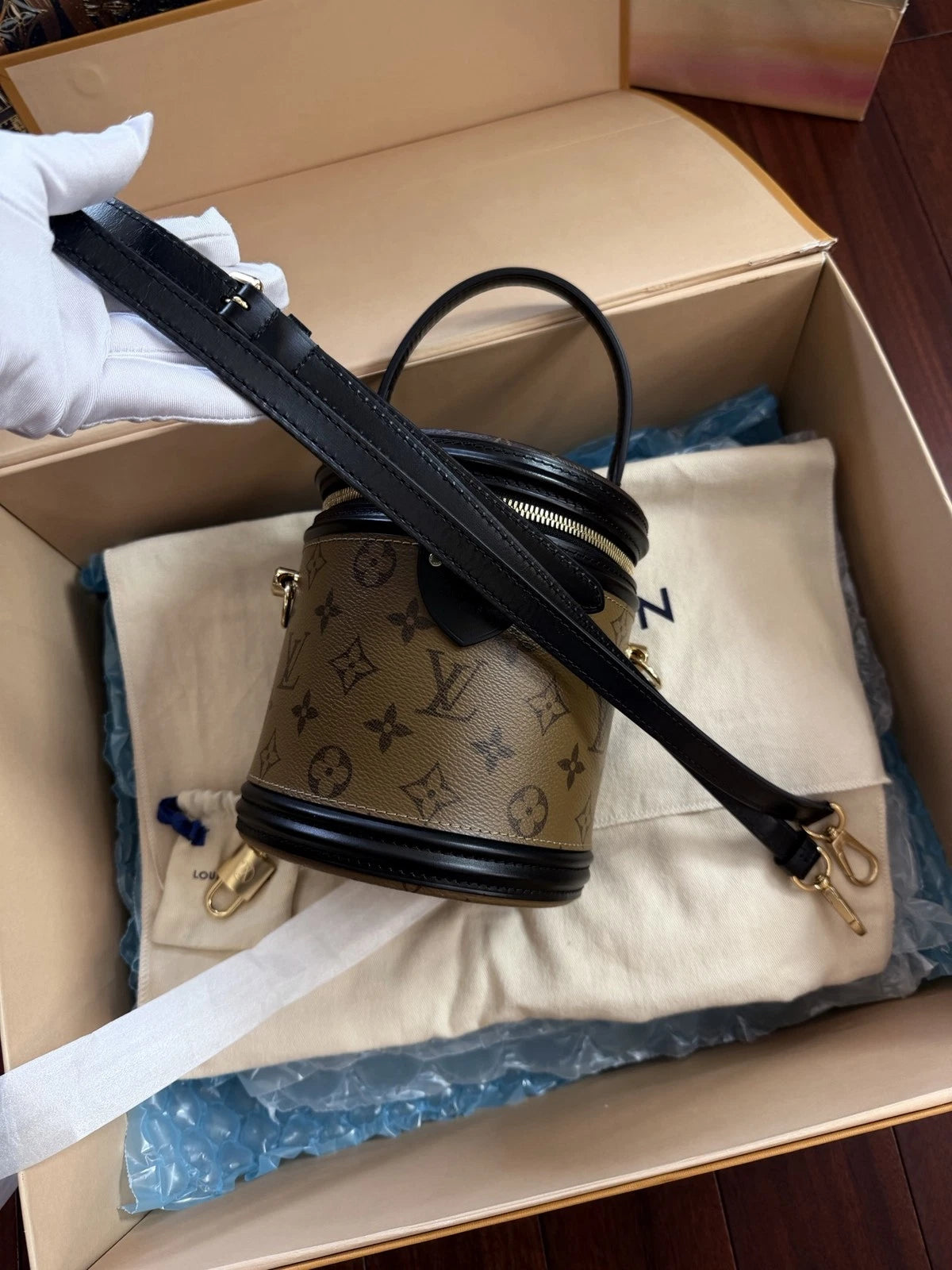 Louis Vuitton Cannes Monogram Top Handle Crossbody Brown Gold Women Classic