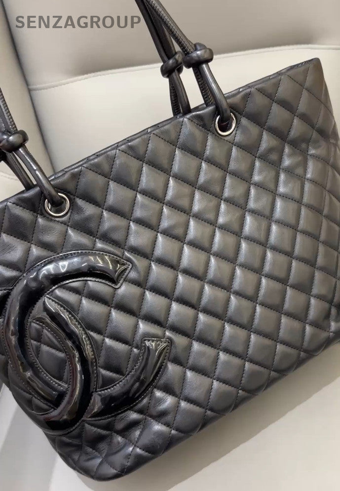 CHANEL Cambon All Black Shoulder bag tote Good Condition