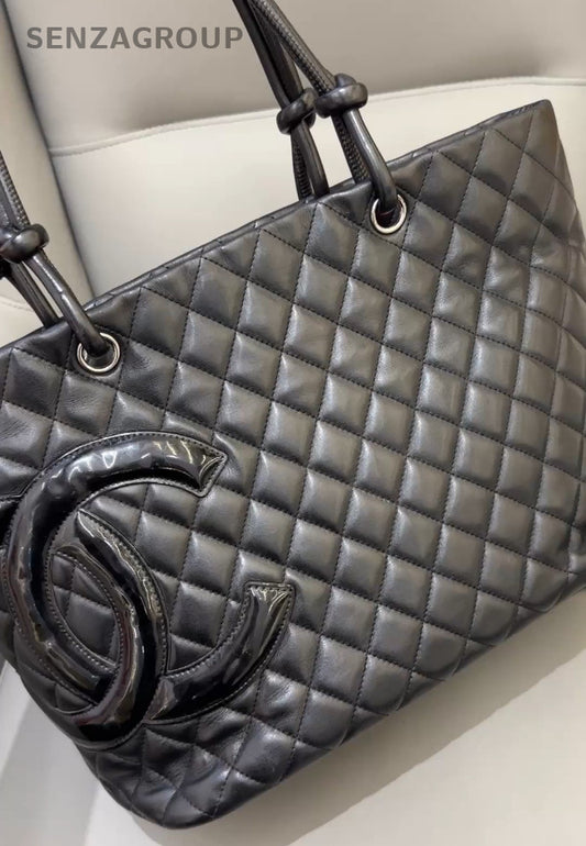 CHANEL Cambon All Black Shoulder bag tote Good Condition