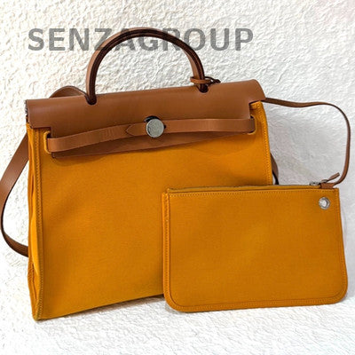 Hermès Herbag 31 Orange Brown Silver Hardware Shoulder Bag Women