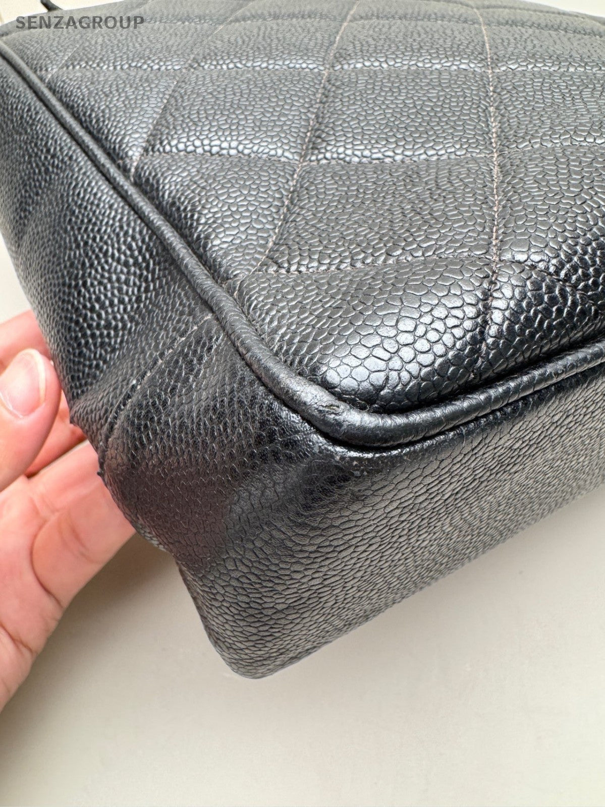 CHANEL Vintage Tote Diamond Pattern Chain Shoulder bag Black Gold Women