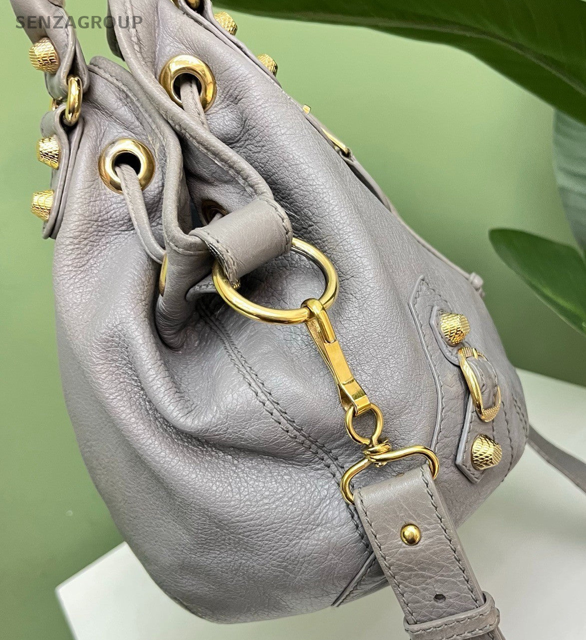 Balenciaga City Bag Bucket Gray Gold Top Handle Bag Crossbody Women Fashion