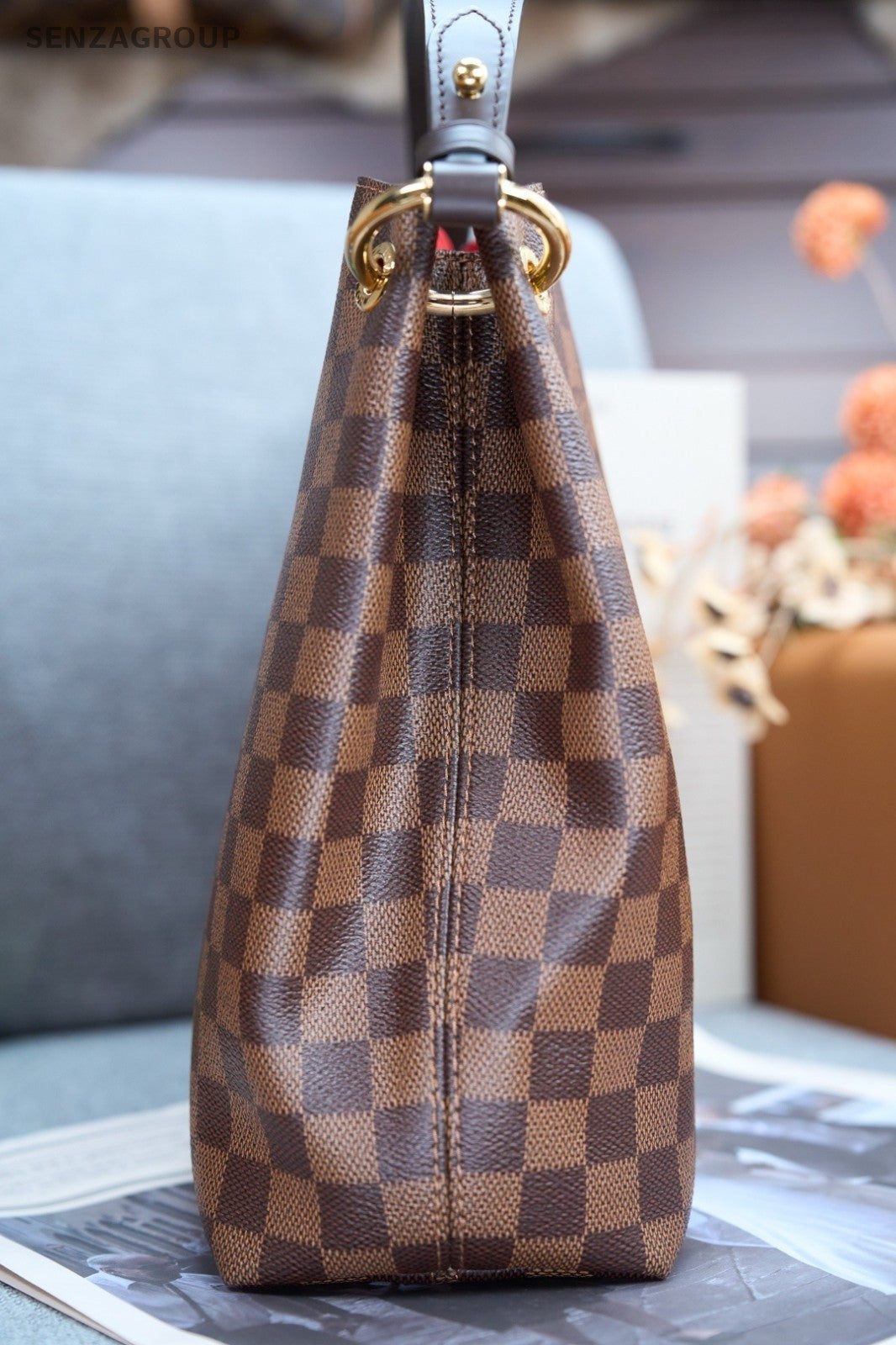 Louis Vuitton Graceful PM Damier Ebene Canvas Top Handle Shoulder Bag Brown