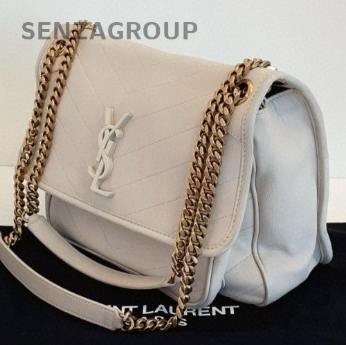 Saint Laurent Niki MM Chain Shoulder Bag White Gold Women Classic Designer