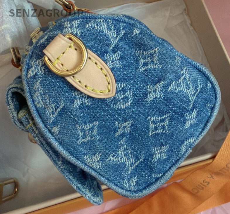 Louis Vuitton Speedy Nano Denim Blue Monogram Top Handle Bag Crossbody Women