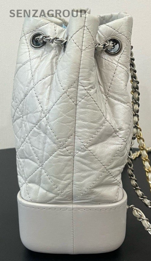 Chanel Gabrielle PM Chain Backpack Gray Gold Silver Hardware Used Women Classic