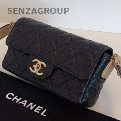 Chanel Classic Flap Mini Shoulder Bag Black Gold Diamond Women Fashion