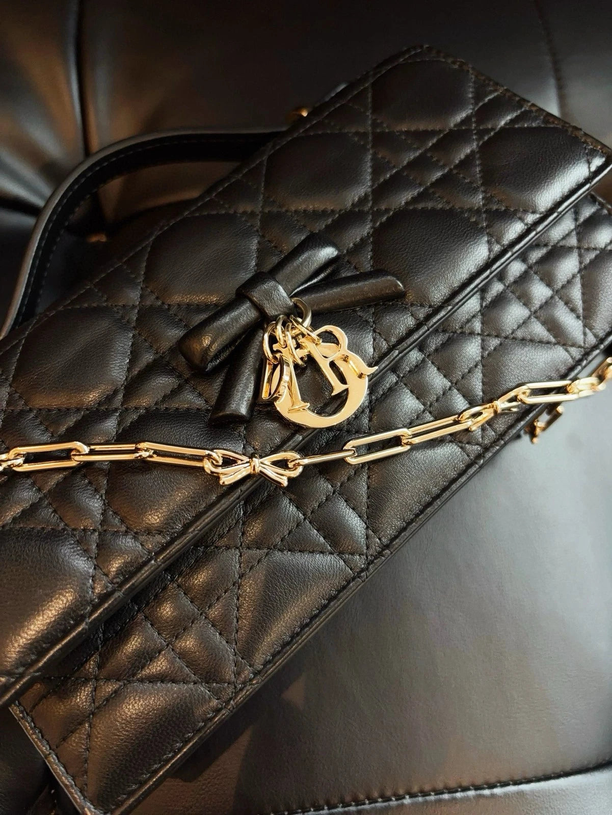 Christian Dior Miss Dior WOC Top Handle Bag Crossbody Black Gold Women Classic