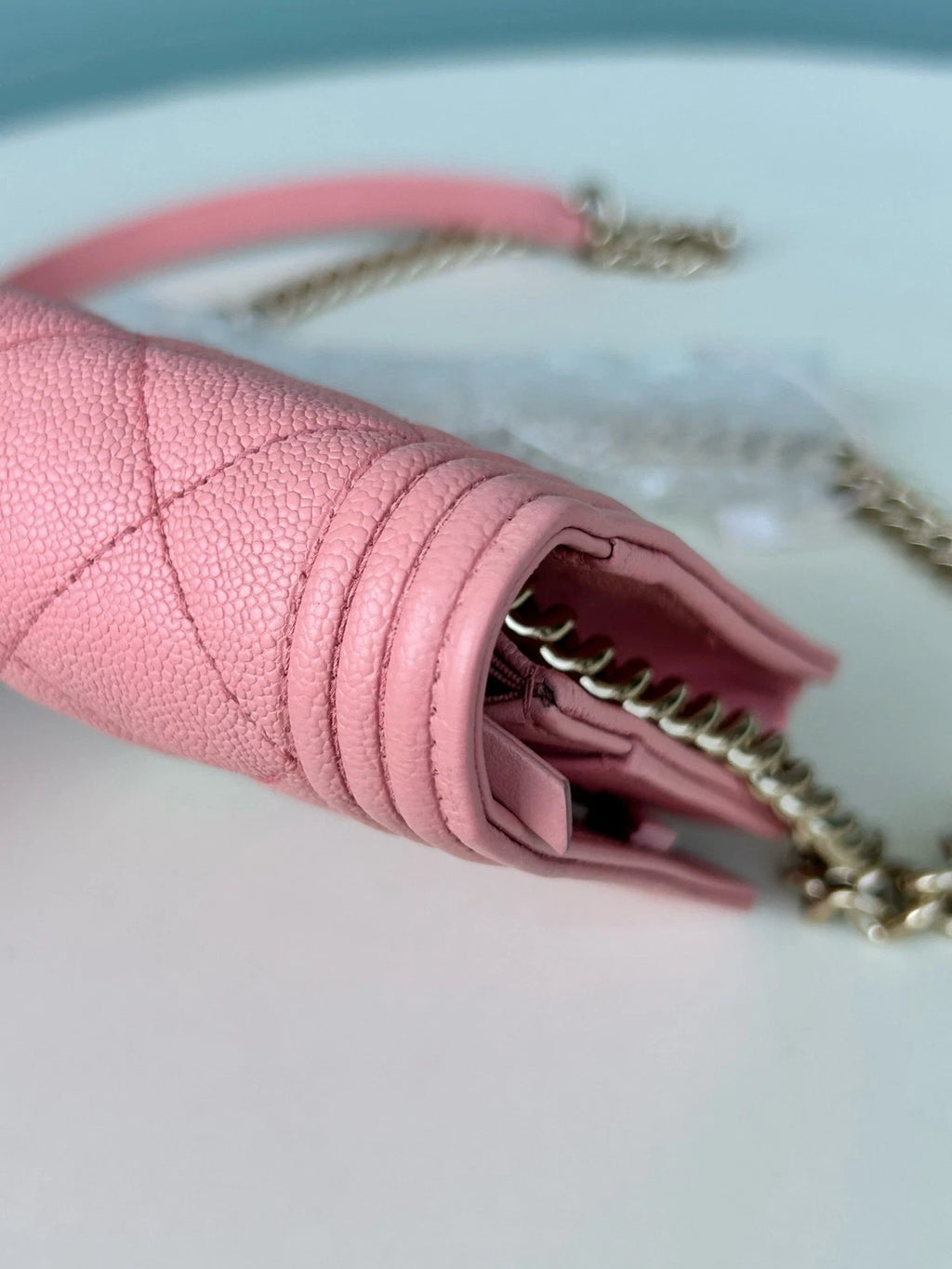 Chanel Leboy WOC Chain Calfskin Shoulder Crossbody Pink Silver Women Classic
