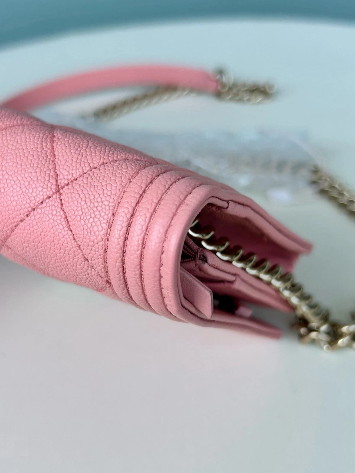 Chanel Leboy WOC Chain Calfskin Shoulder Crossbody Pink Silver Women Classic