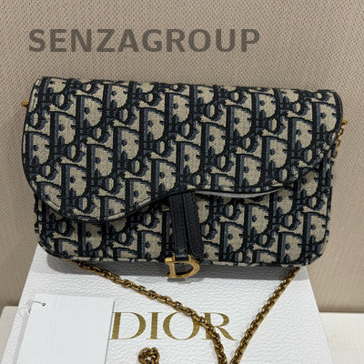 Dior Oblique Large WOC Chain Shoulder Crossbody Bag Black Gold Hardware