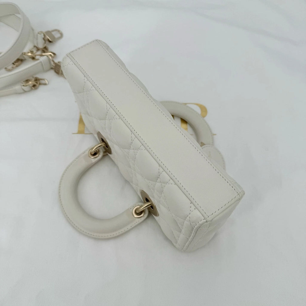 Dior White Gold D-Joy Top Handle Shoulder Bag For Women