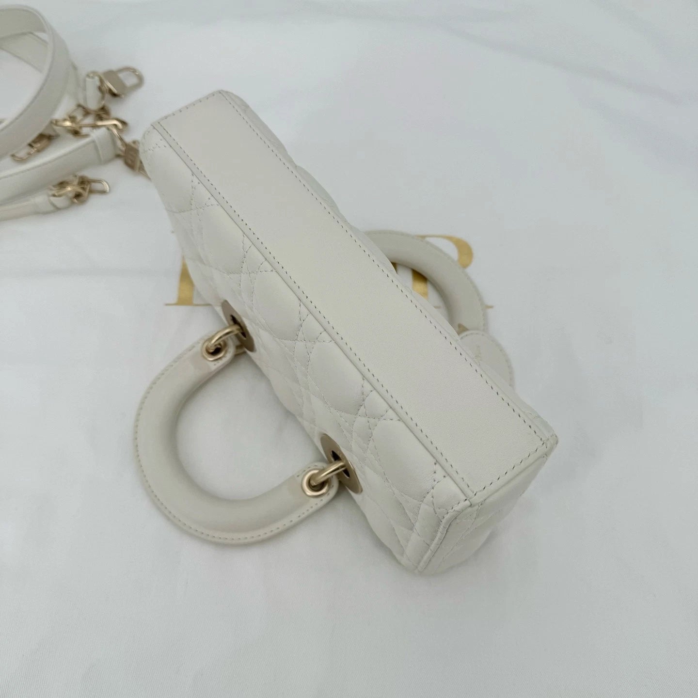 Dior White Gold D-Joy Top Handle Shoulder Bag For Women