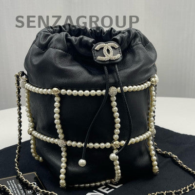 Chanel Pearl Bucket Chain Shoulder Crossbody Bag Black Women Classic Fashion