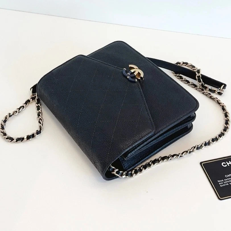 Chanel Cuba Woc Calfskin Crossbody Bag Black Gold Excellent