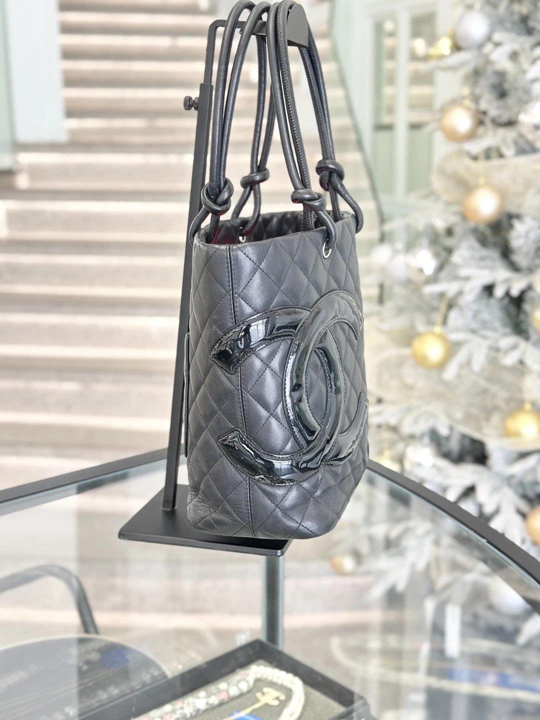 Chanel Cambon Bucket Calfskin Top Handle Bag Black Women Classic S