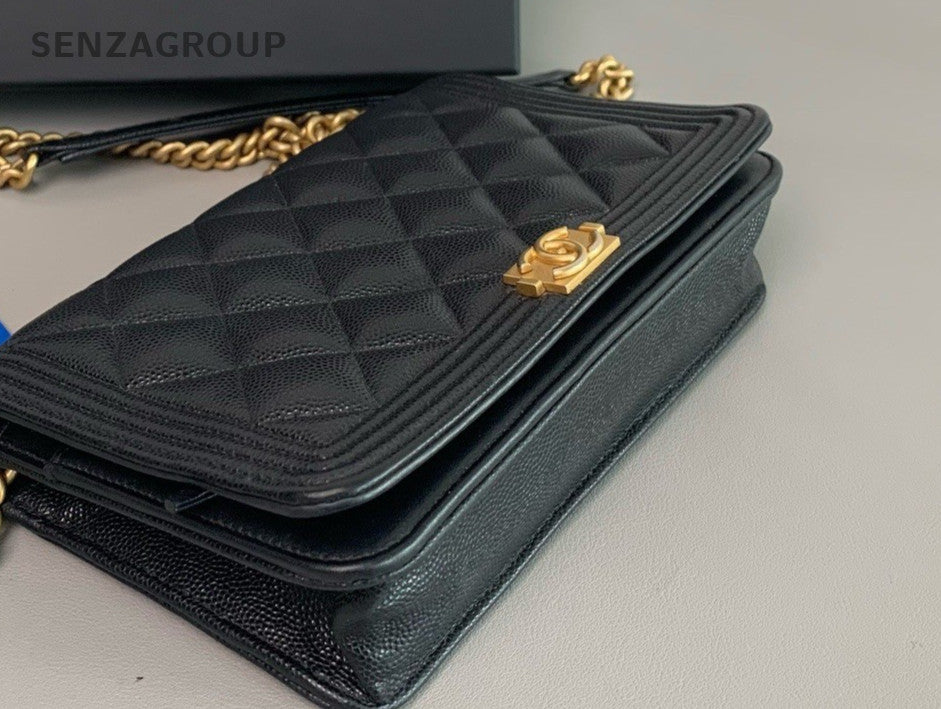 CHANEL Leboy Woc Calfskin Chain Shoulder bag Crossbody Black Gold Women Classic