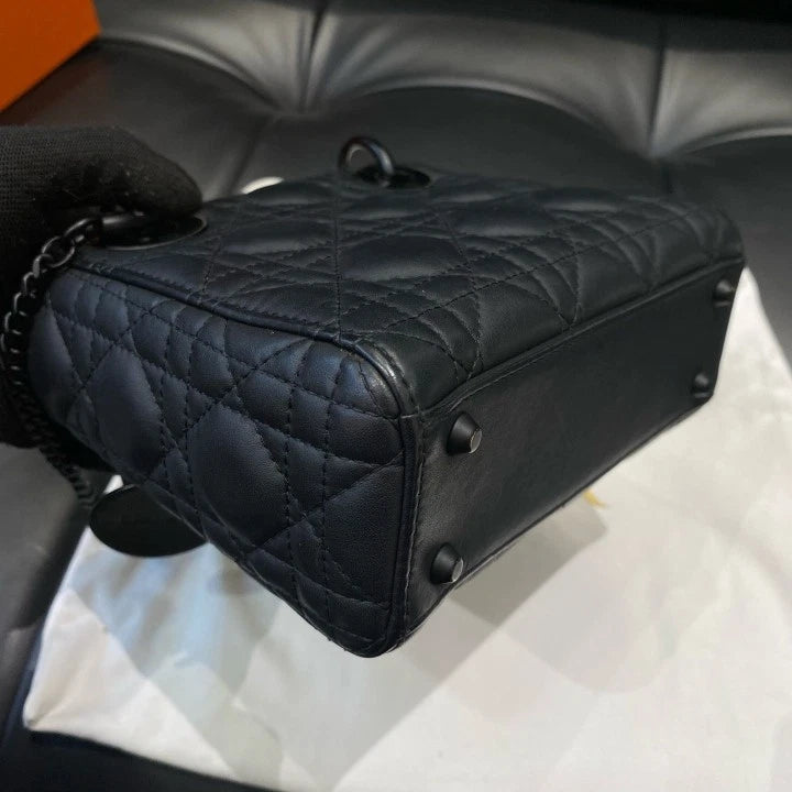 Dior Lady Dior Black Crossbody Top Handle Excellent