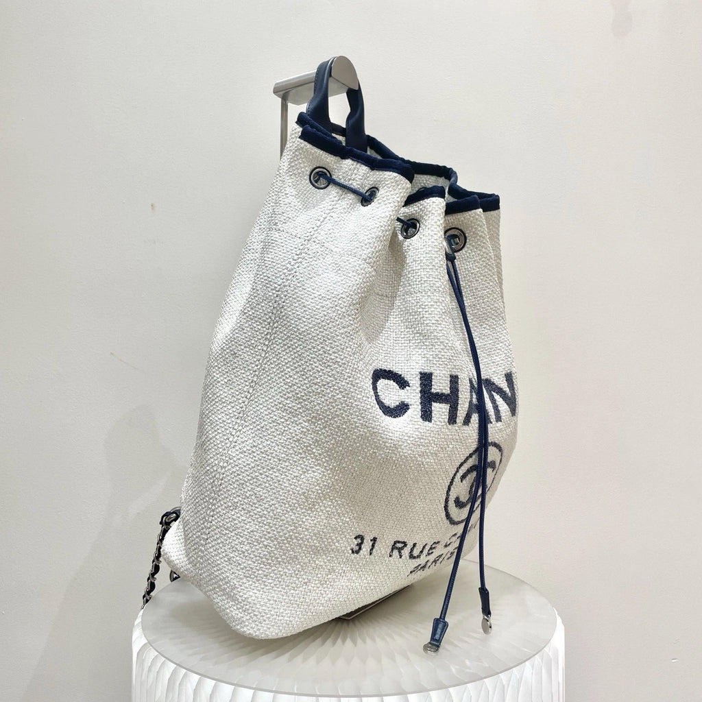 Chanel Beach Bag GM Backpack White Silver Used Women Classic