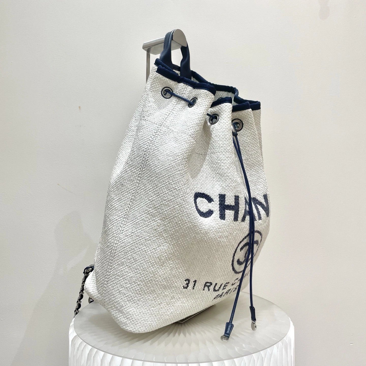 Chanel Beach Bag GM Backpack White Silver Used Women Classic
