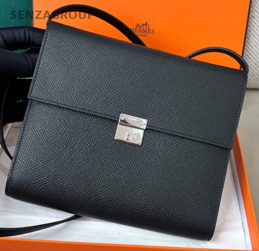 Hermes Clic16 Epsom Black Silver Crossbody Women Classic Fashion